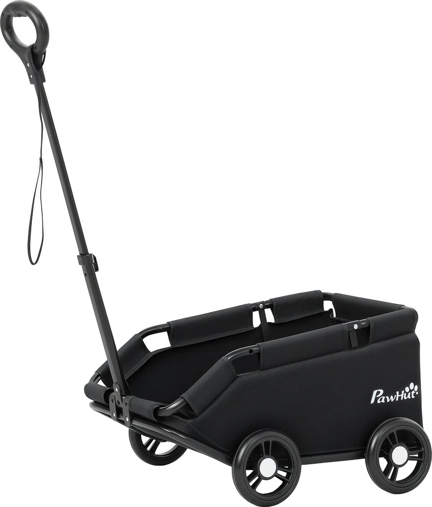 Carrinho para Cães Dobrável Carrinho para Cães Miniatura com Barra de Empurre Ajustável Desenho Aberto 53x45x28 cm Preto