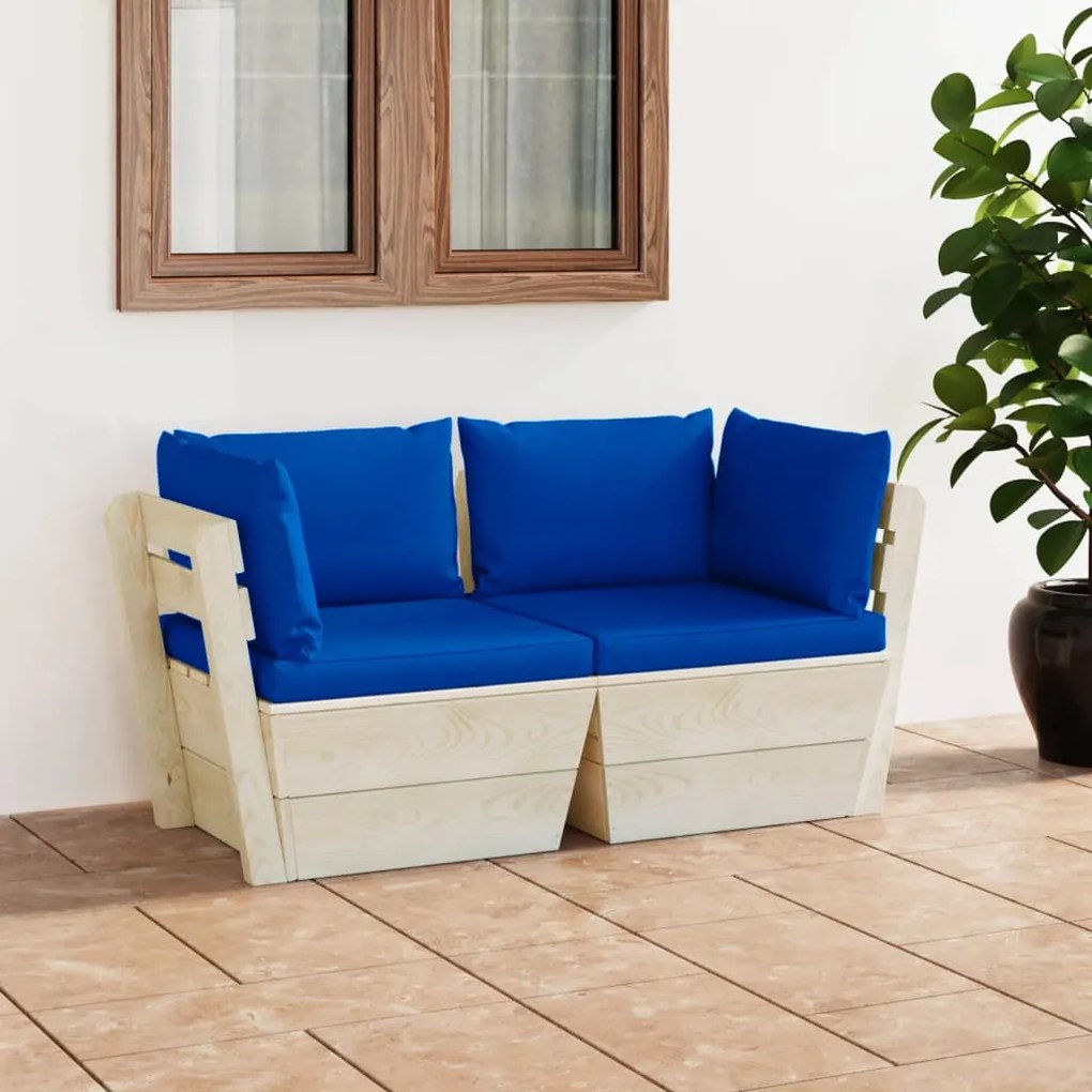 vidaXL Sofá paletes 2 lugares p/ jardim c/ almofadões madeira de abeto