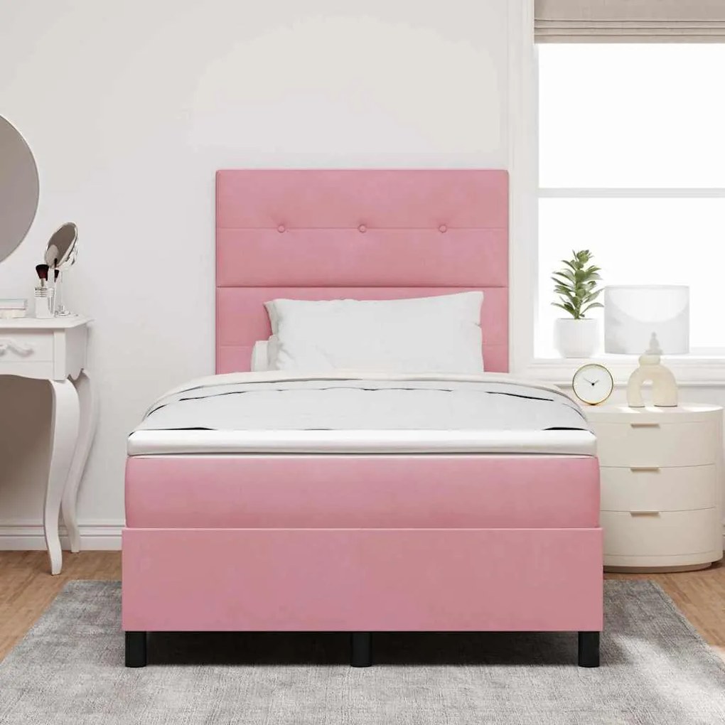 Cama Box vidaXL com Colchão e LED Rosa 120x190 cm Veludo