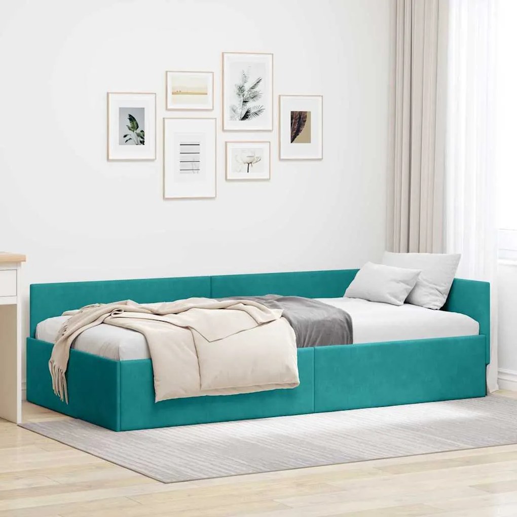 vidaXL Estrutura de Cama de Canto Turquesa 80 cm x 200 cm Veludo