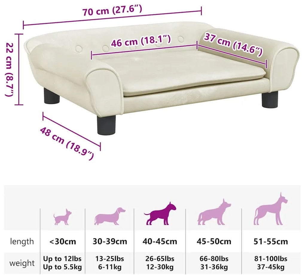 Cama para cães 70x48x22 cm veludo cor creme