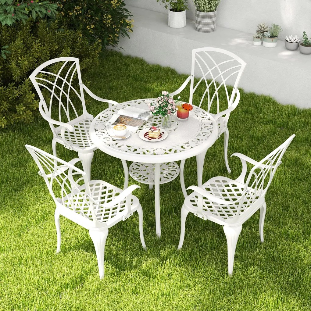 Conjunto de Jardim 5 peças em alumínio fundido com orifício para guarda-sol Conjunto de mesa e cadeira para exterior para jardim, pátio e varanda Bran