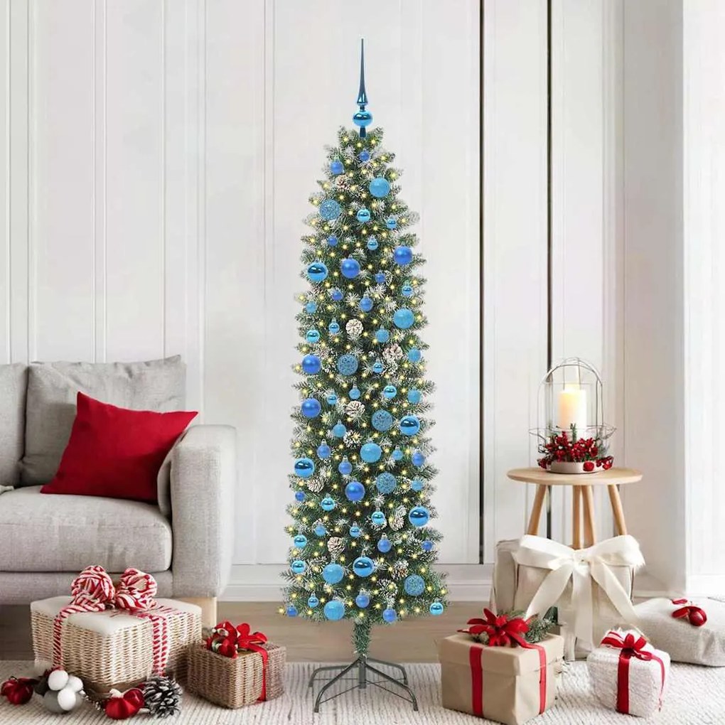 vidaXL Árvore Slim de Natal Artificial Verde e Branco 180 cm