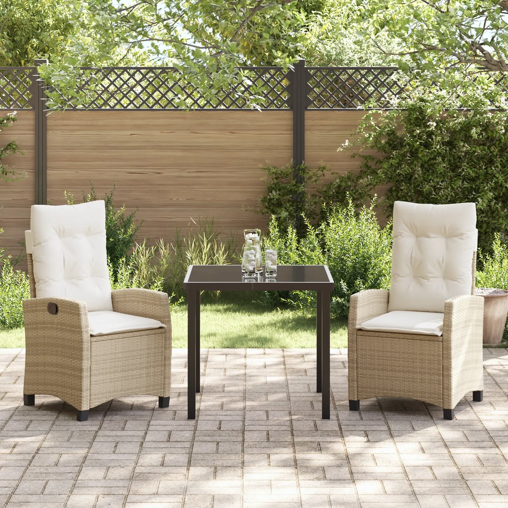 Conjunto de Jantar de Jardim de 3 Peças da com Almofadas - Rattan Poli