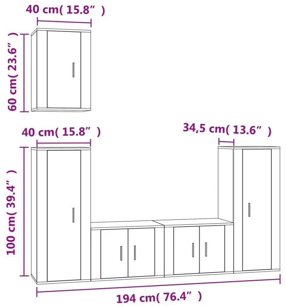 Conjunto móveis de TV 5 pcs madeira processada branco