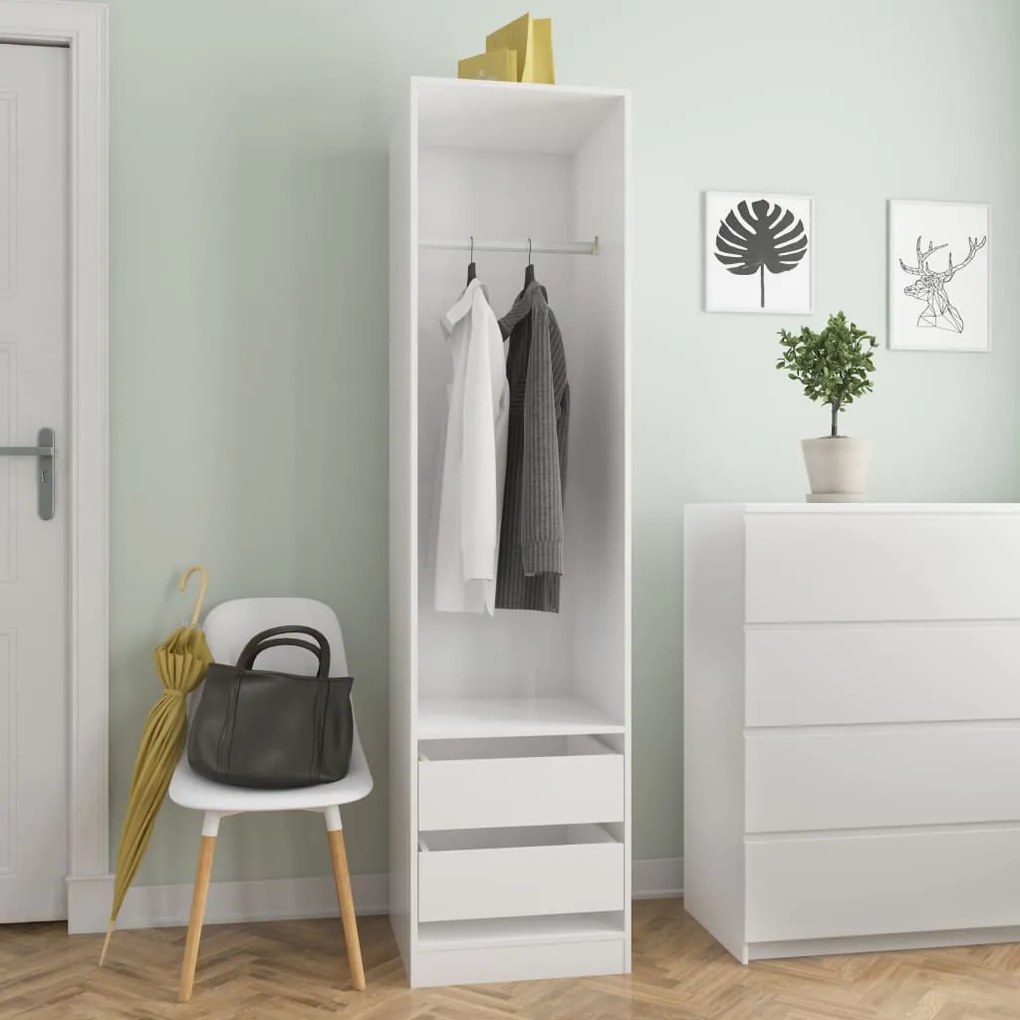 800618 vidaXL Roupeiro c/ gavetas 50x50x200 cm contraplacado branco brilhante