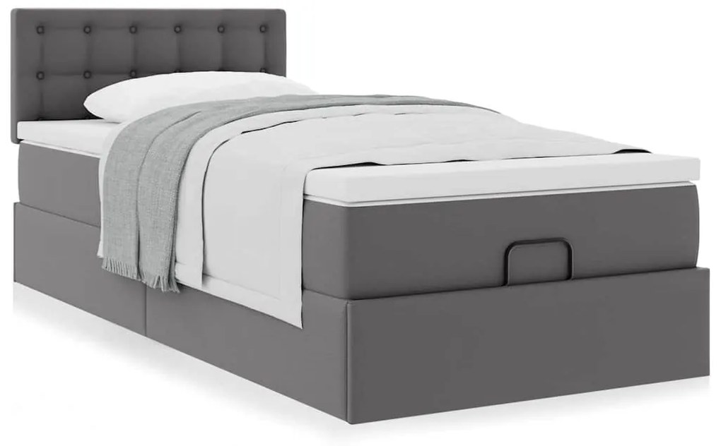 Cama otomana com colchão 90x200 cm couro artificial cinzento