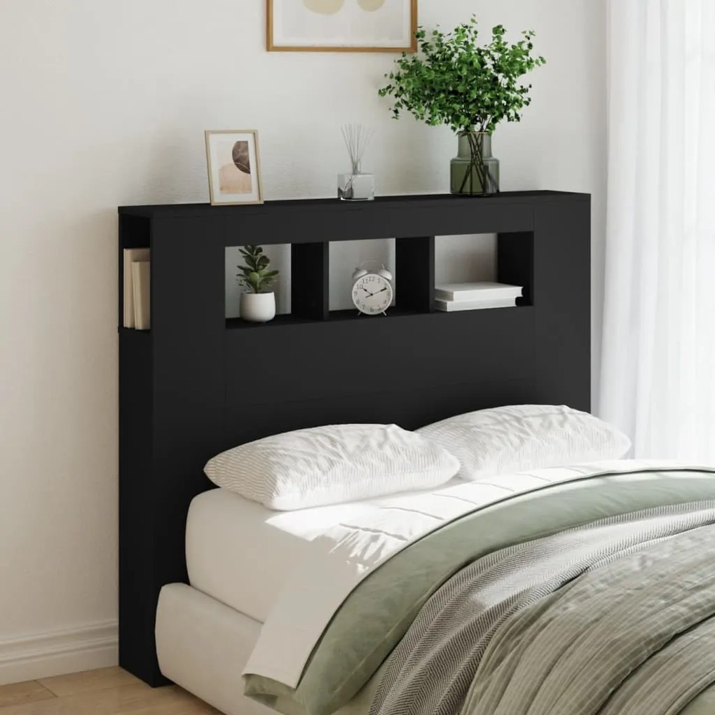 Cabeceira cama c/ LEDs 120x18,5x103,5 cm deriv. madeira preto