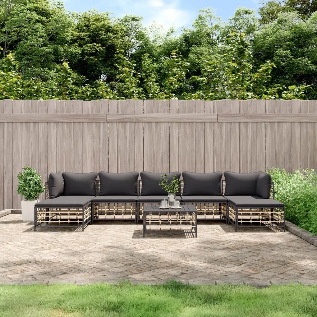 vidaXL 8 pcs conjunto lounge de jardim c/ almofadões vime PE antracite