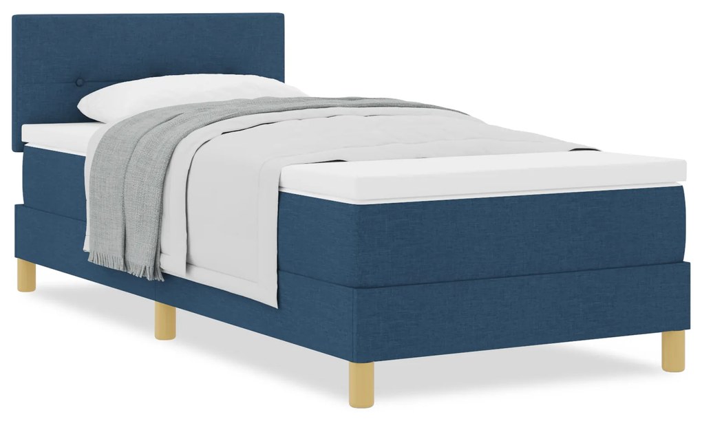Cama Box Spring com Colchão Azul 90x200 cm Tecido
