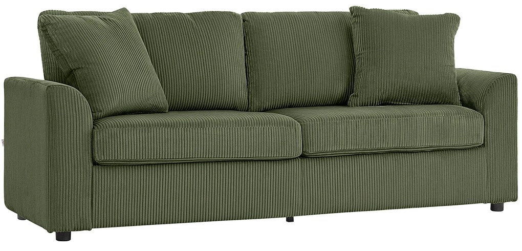 Sofá de 3 Lugares Sofá Sala de Estar 212x80x88 cm Estofado em Veludo Canelado com 2 Almofadas  Desenho Moderno Verde