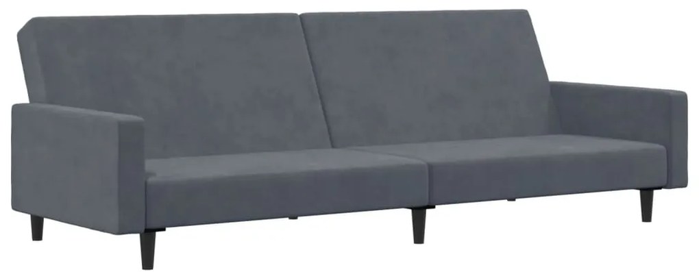 Sofá-cama 2 lugares c/ apoio de pés veludo cinzento-escuro