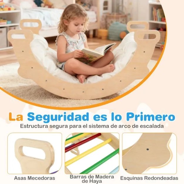 Arco de escalada infantil com almofada Escada Montessori 3 em 1 para trepar para crianças Ginásio de escalada multicolorido