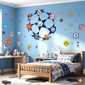 Grande autocolante de futebol para a parede – Liga dos Campeões e clubes mundiais (251 x 127 cm)
