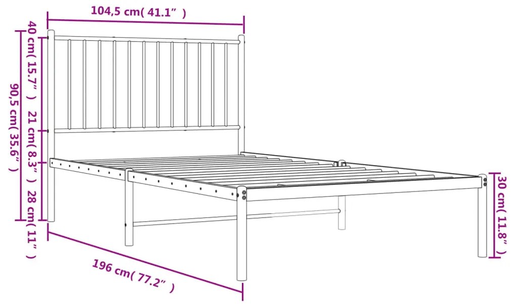 Estrutura de cama com cabeceira 100x190 cm metal branco