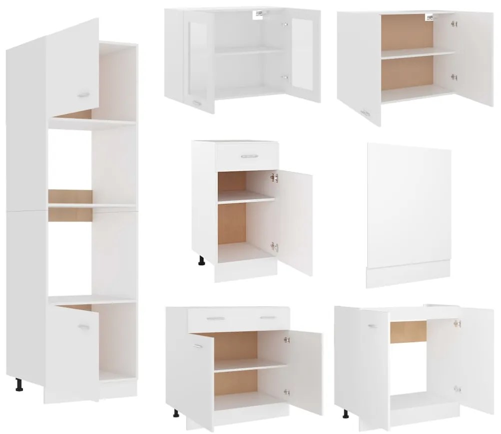 7 pcs conjunto armários de cozinha derivados de madeira branco