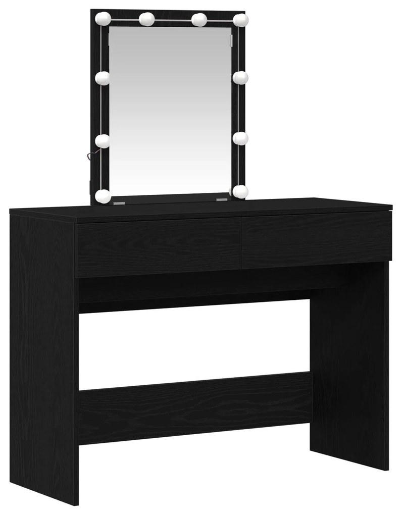 Mesa de Maquiagem com Espelho e Luzes LED Madeira de Carvalho Preto