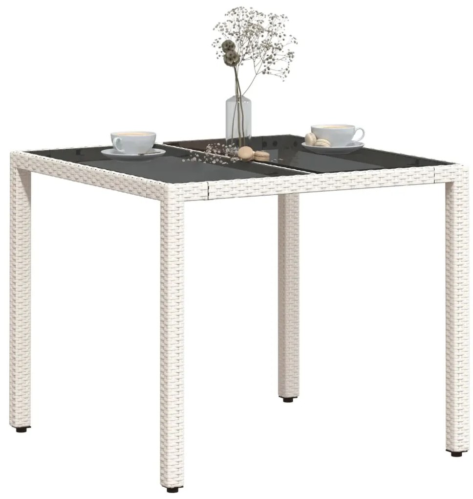 Mesa de jardim com tampo de vidro 90x90x75 cm vime PE branco