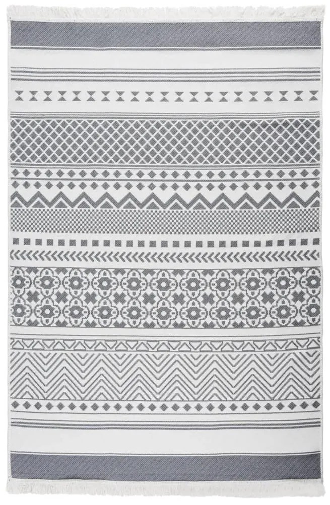 vidaXL Tapete 160x230 cm algodão cinzento e branco