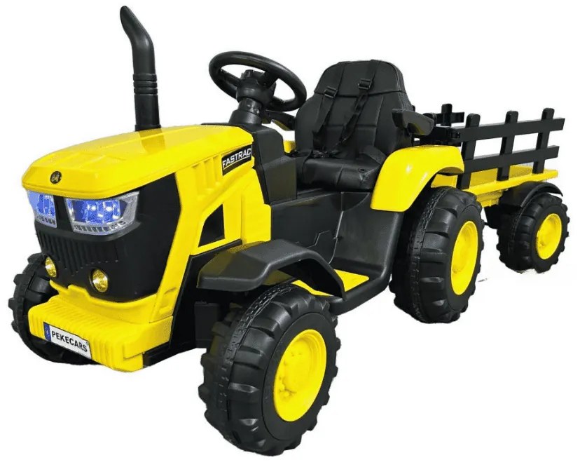 Trator Eléctrico para Crianças 4200 12V 2.4G, com Reboque  Rodas de borracha anti-furos e Assento em pele sintética Amarelo