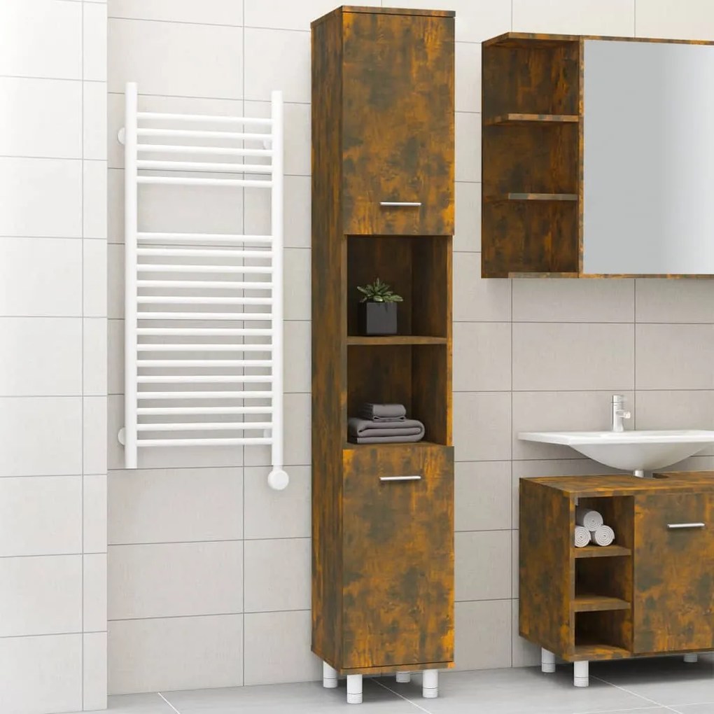 825831 vidaXL Armário p/ WC 30x30x179 cm derivados de madeira carvalho fumado