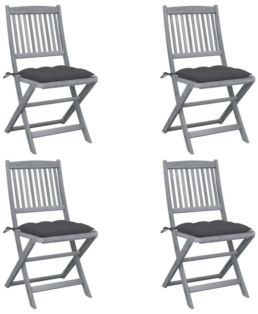 Cadeiras exterior dobráveis c/ almofadões 4 pcs acácia maciça