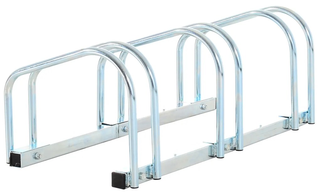 HOMCOM Estacionamento para 3 Bicicletas Suporte de Aço para Estacionar Bicicletas no Chão para Interior e Exterior 70,5x33x27cm Prata
