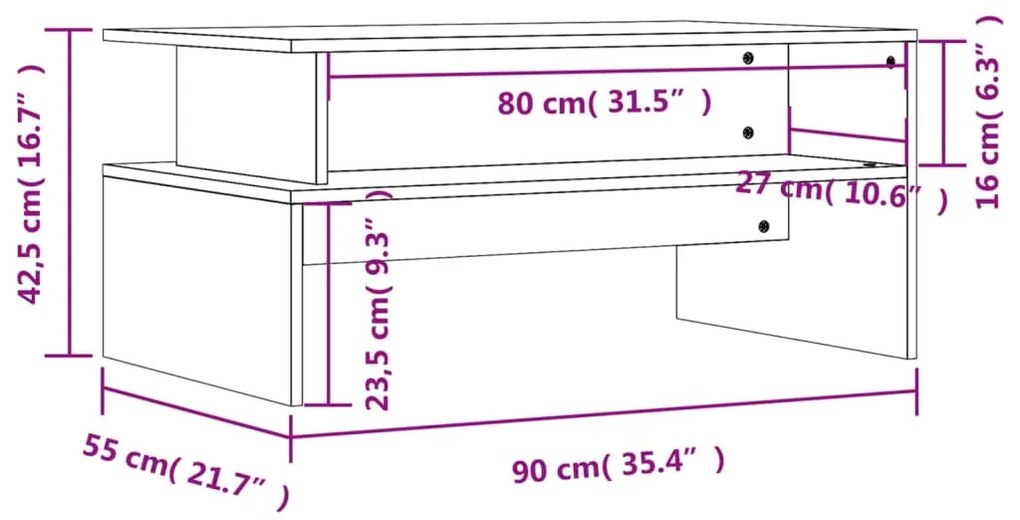 Mesa de centro 90x55x42,5 cm derivados madeira branco brilhante