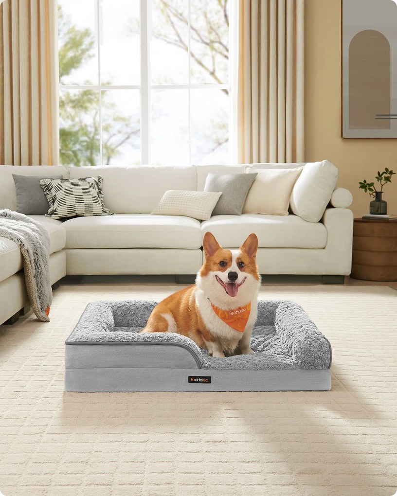 Cama ortopédica para cães com revestimento em pelúcia 91 x 68 x 16 cm Cinzento