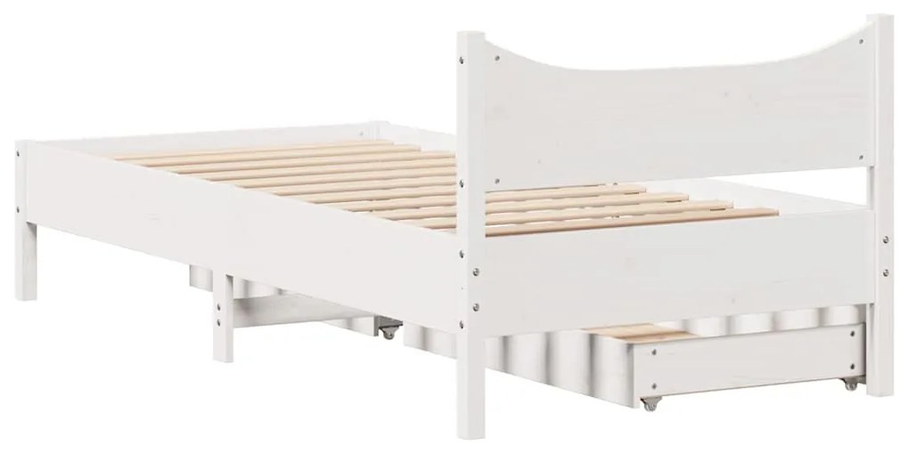 Estrutura de cama com gavetas 75x190 cm pinho maciço branco