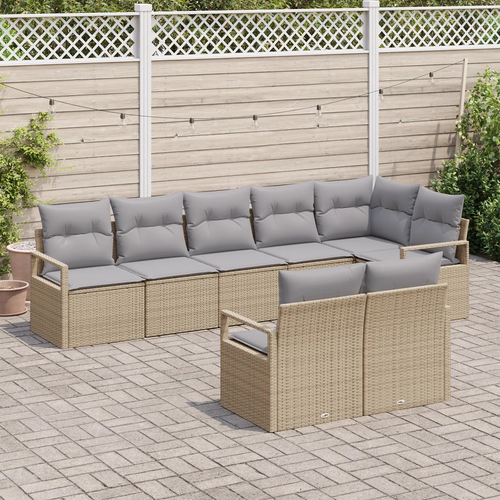 Conjunto Sofá Jardim vidaXL 8 Peças Almofadas Bege Vime PE