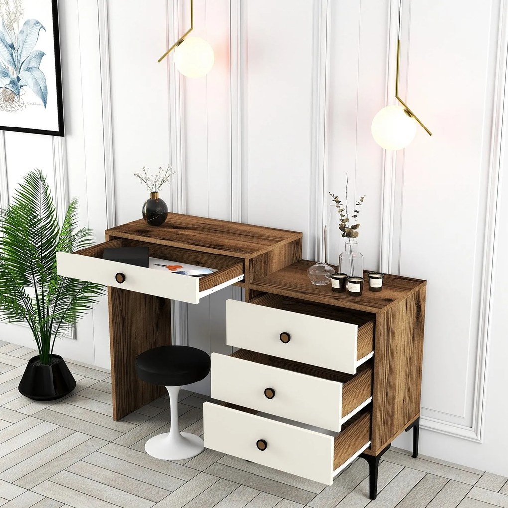 Mesa de Maquilhagem Lizbon500 – Nogueira e Creme – 124x84,7x40 cm
