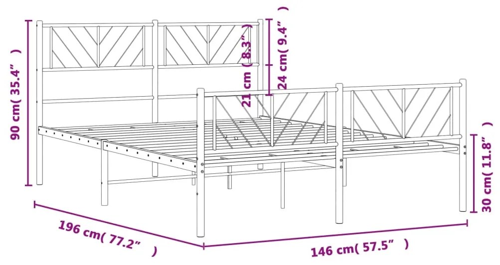 Estrutura de cama com cabeceira e pés 140x190 cm metal preto