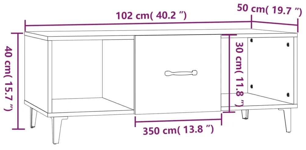 Mesa de centro 102x50x40 cm madeira processada carvalho sonoma