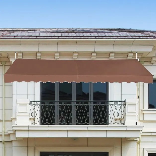 Toldo 400 cm telescópico e retrátil resistente aos raios UV impermeável com manivela altura regulável para janela varanda jardim Castanho