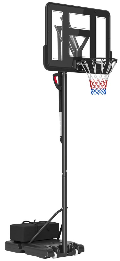 Cesto de Basquetebol de Exterior com Altura Ajustável Suporte Rodas Base Recarregável e Bolsa de Peso 90x60x305 cm Preto