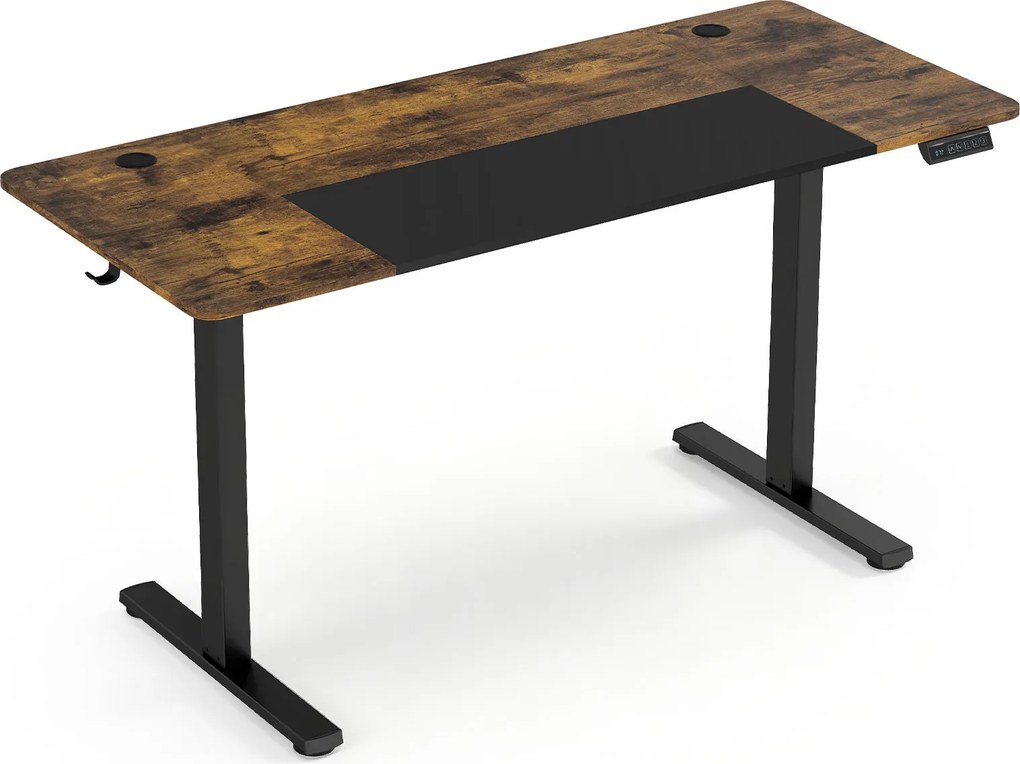 Secretária de Escritório Elétrica, 140 x 60 x 72-118 cm, Altura Regulável com 3 Memórias, Castanho + Preto