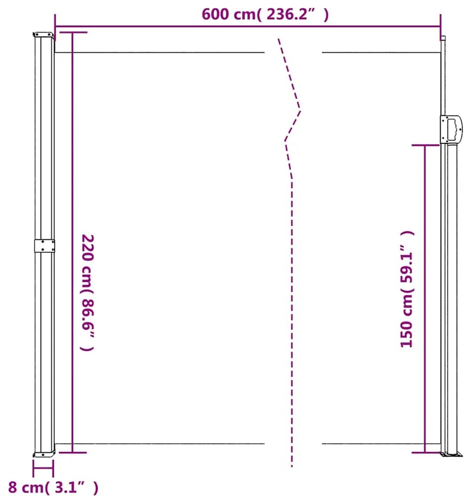Toldo lateral retrátil 220x600 cm verde-escuro