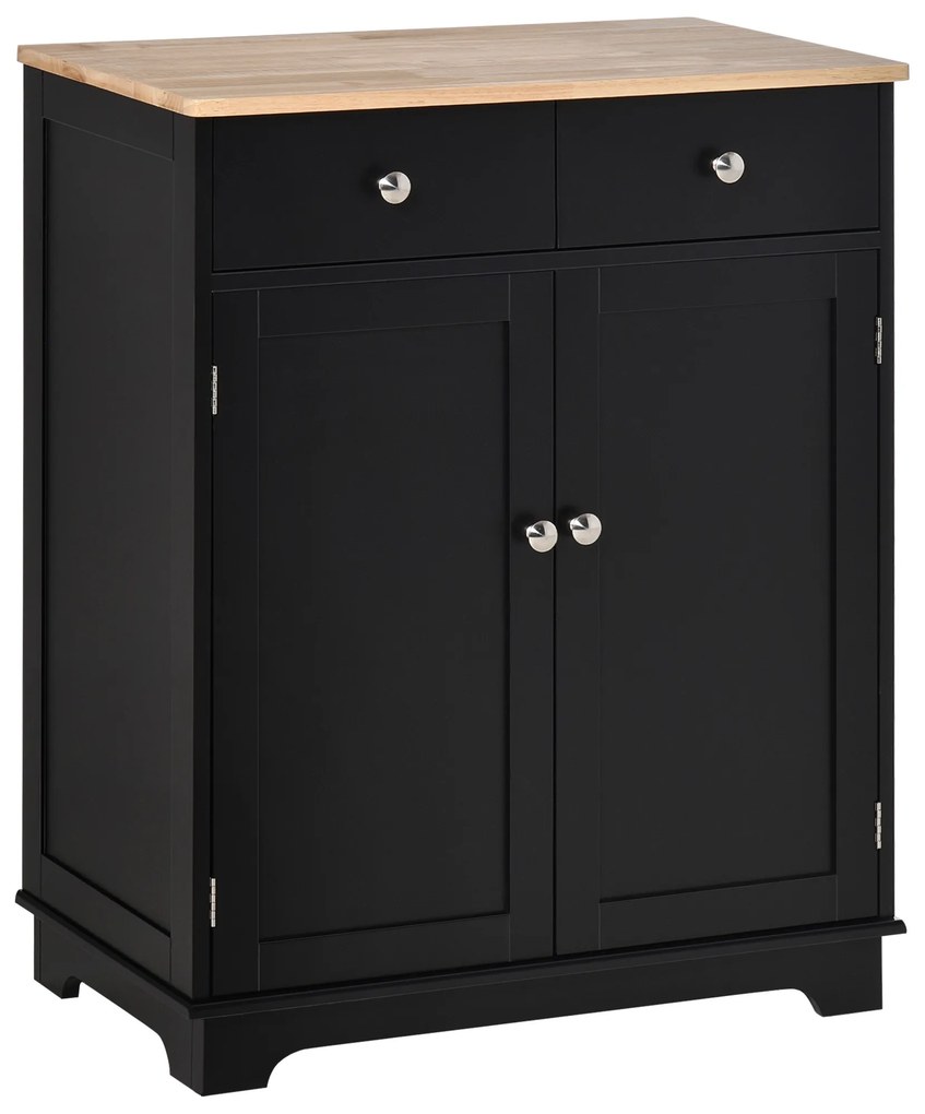 HOMCOM Móvel de Armazenamento Buffet Sala com Armários 2 Gavetas e Prateleiras Ajustáveis 68x40,3x85 cm Preto e Madeira Natural | Aosom Portugal