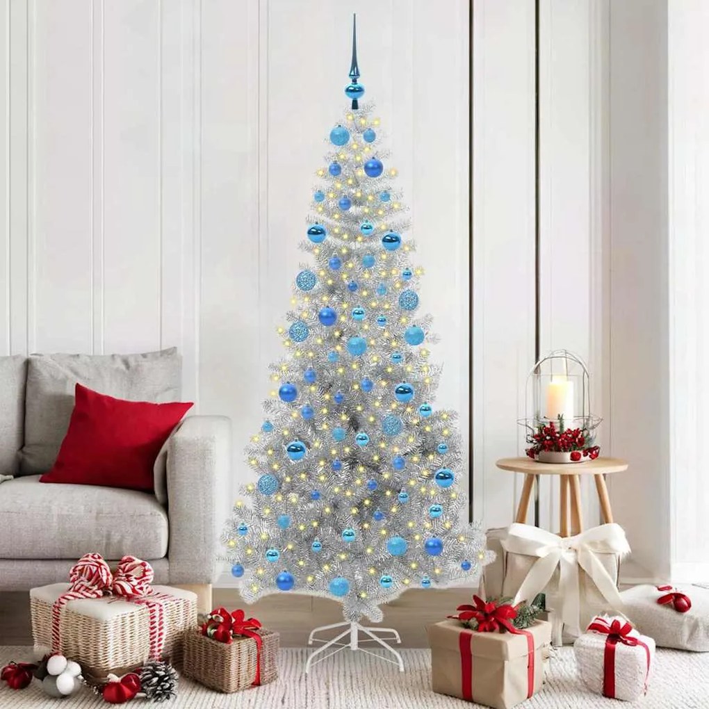 vidaXL Árvore de Natal com 300 LEDs com suporte Prateado 180 cm PET