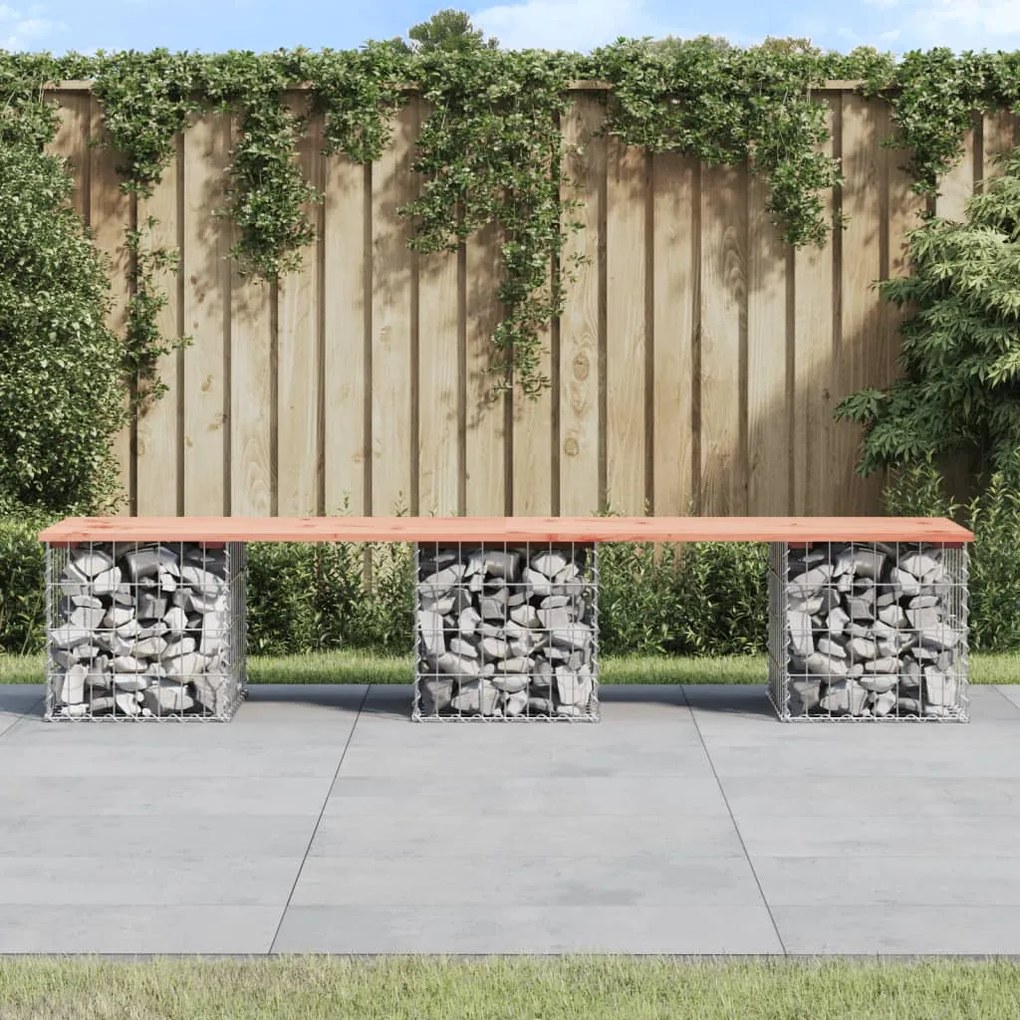 vidaXL Banco jardim design gabião 203x44x42 cm madeira douglas maciça