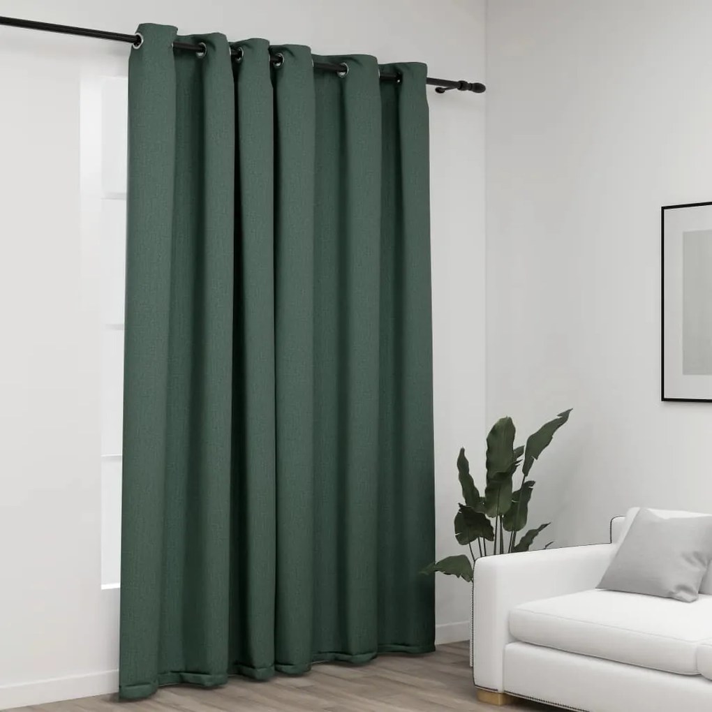 321187 vidaXL Cortina opaca aspeto de linho com ilhós 290x245 cm verde