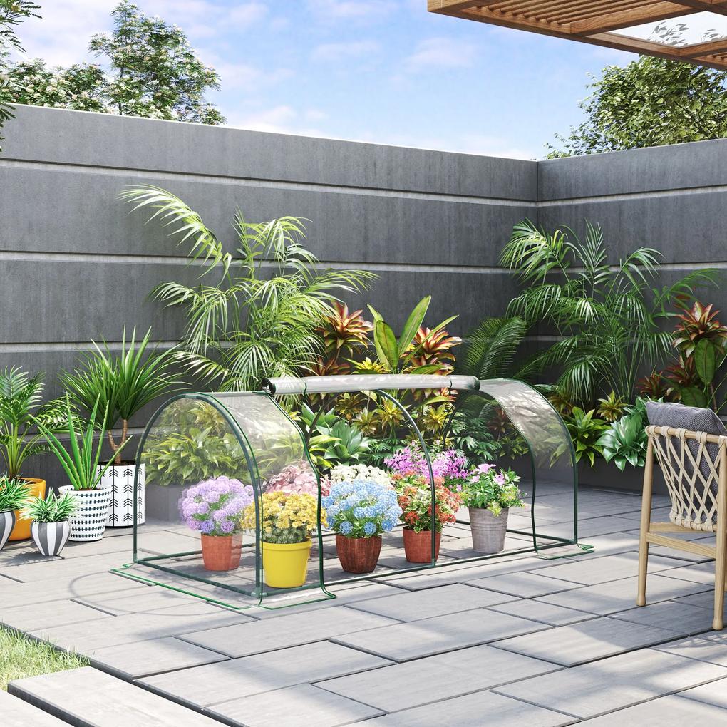 Outsunny Estufa 200x100x80cm para Jardim Terraço Cultivo de Plantas Estufa com Estrutura de Aço Cobertura PVC Transparente
