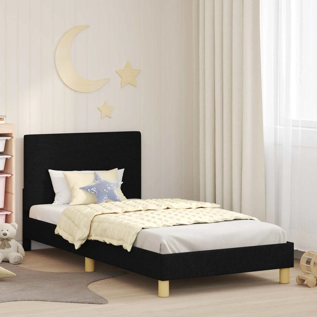 vidaXL Estrutura de Cama Infantil com Cabeceira Preto 90 x 190 cm