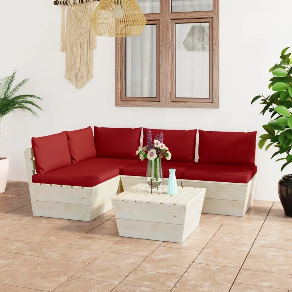 vidaXL 5 pcs conjunto lounge de paletes + almofadões madeira de abeto