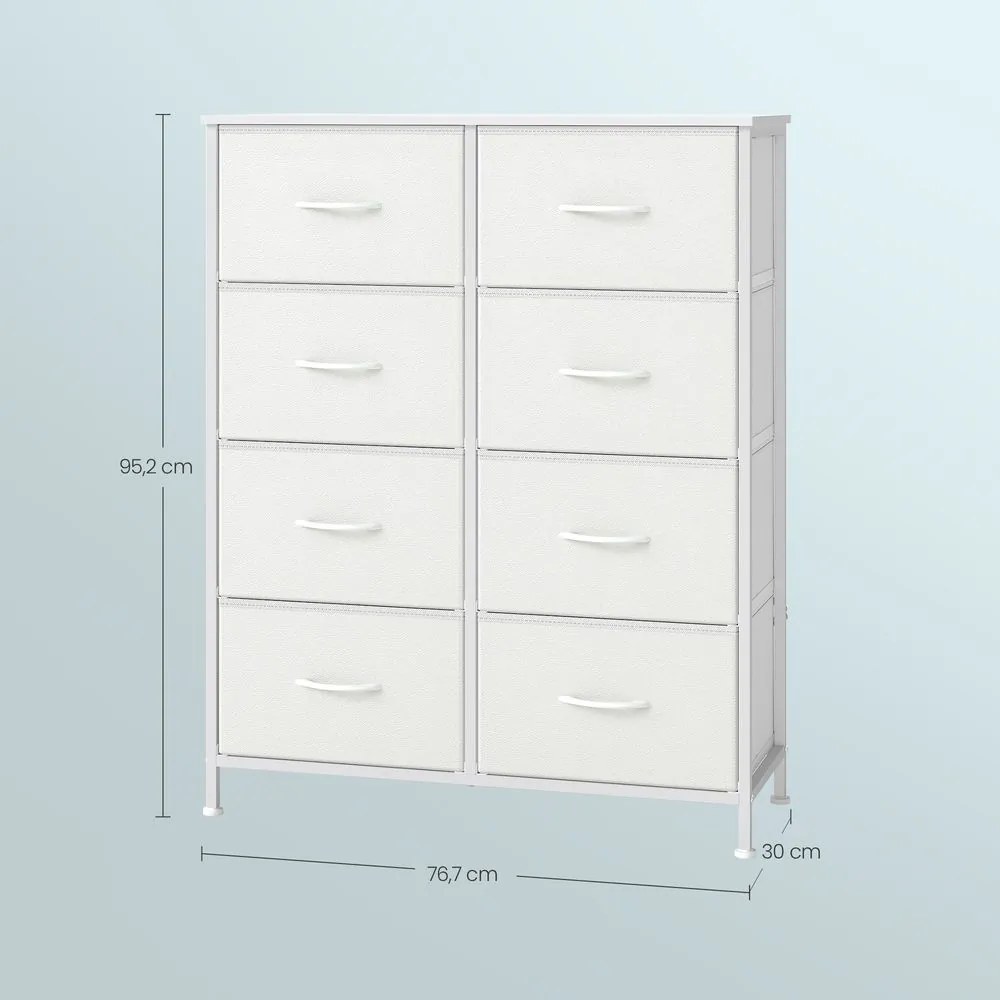 Cómoda com 8 gavetas forradas a tecido 30 x 76,7 x 95,2 cm Branco