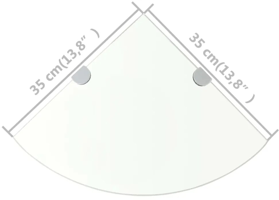 Prateleiras canto 2pcs suportes cromados 35x35cm vidro transp.
