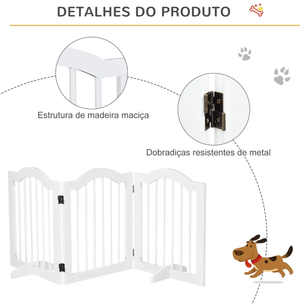 Barreira de Segurança Dobrável para Cães Pequenos Barreira de Proteção para Animais de Estimação com 3 Painéis e 2 Suportes para Portas Escadas Corred