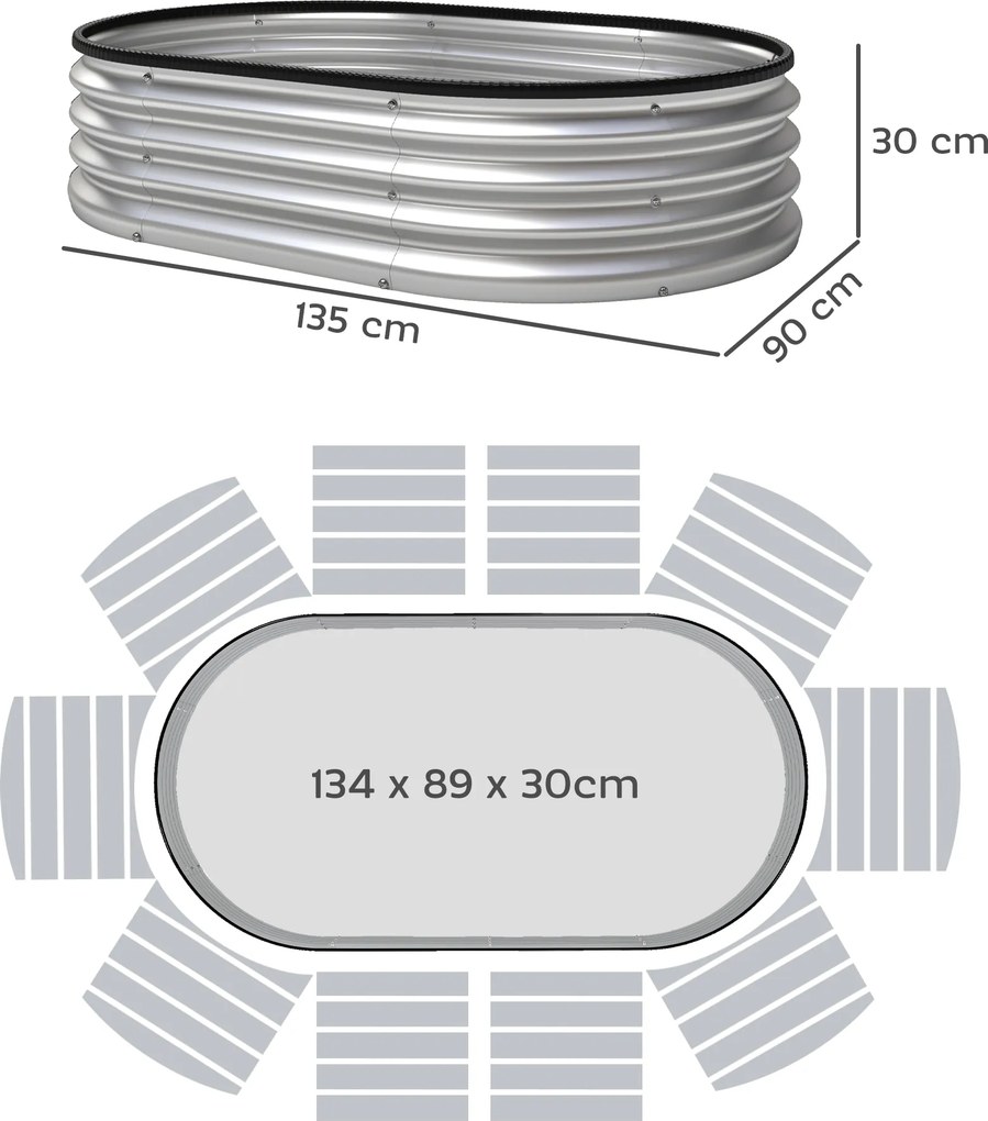 Conjunto de 2 floreiras de Exterior em Aço Galvanizado para Terraço Jardim 135x90x30 cm Prateado