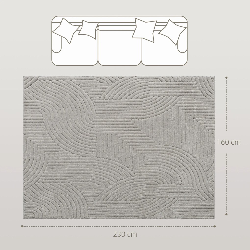 Tapete Sala de Estar 160x230 cm Tapete Pelo Curto Estilo Moderno Base Antiderrapante Tecida à Máquina Cinzento